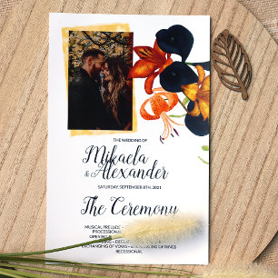 Orange, Gold, Blue Calla Lilies Wedding Program