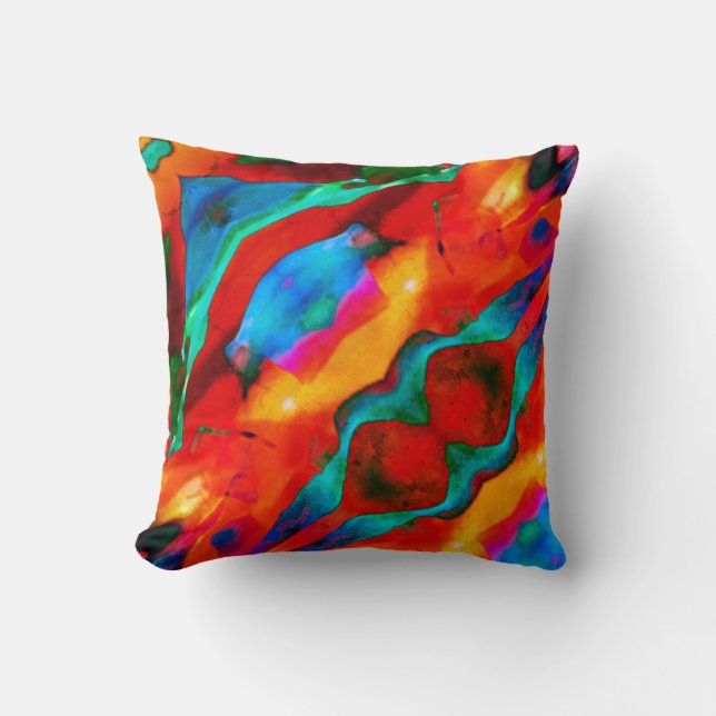 Orange Gold Blue Mint Black Diagonal Abstract Cushion (Front)