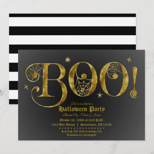 Orange Gold BOO Elegant Halloween Costume Party   Invitation
