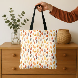 Orange Gold Brown Autumn Leaves Watercolor Pattern Tote Bag