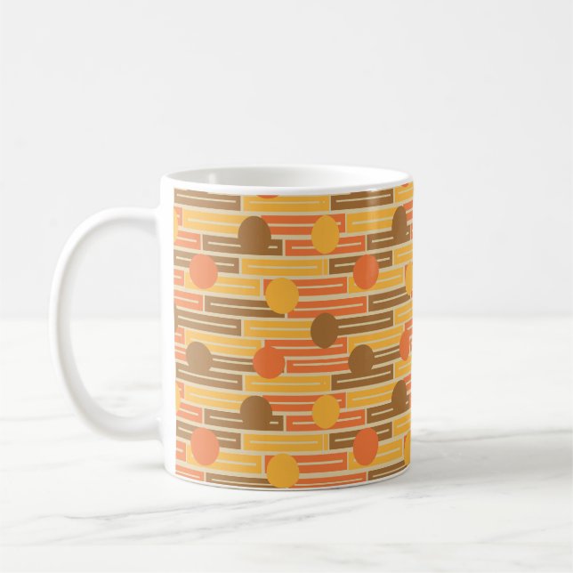 Orange, Gold, Brown Rectangles and Circles Coffee Mug (Left)