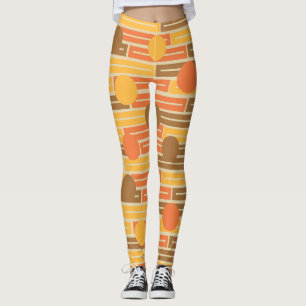 Orange, Gold, Brown Rectangles and Circles Leggings