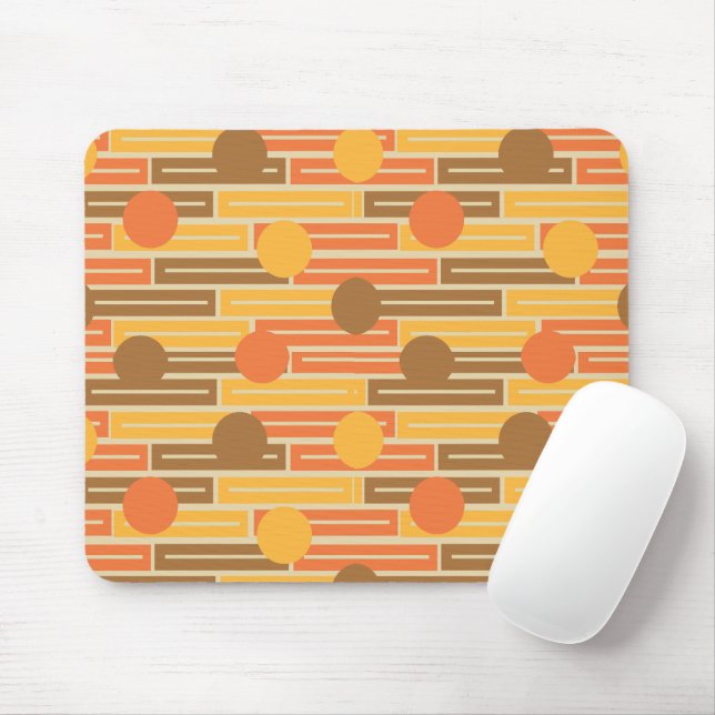 Orange, Gold, Brown Rectangles and Circles Mouse Mat (With Mouse)
