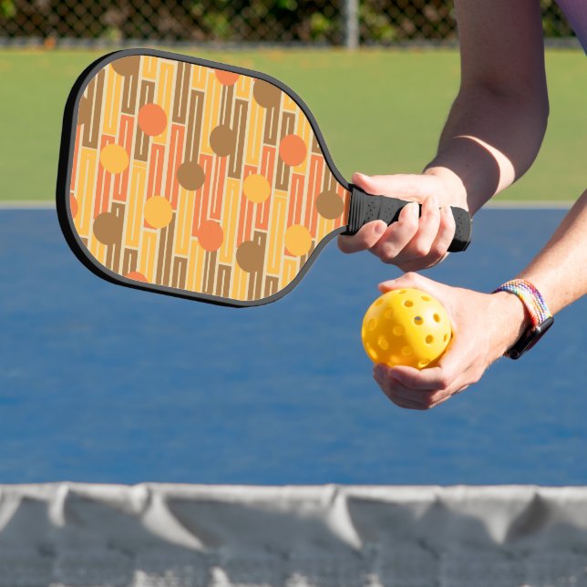 Orange, Gold, Brown Rectangles and Circles Pickleball Paddle (Insitu)