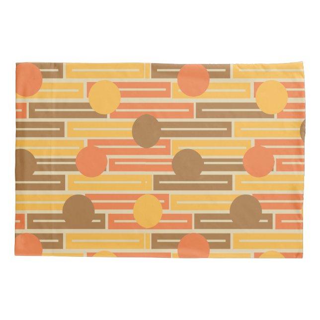 Orange, Gold, Brown Rectangles and Circles Pillowcase (Back)