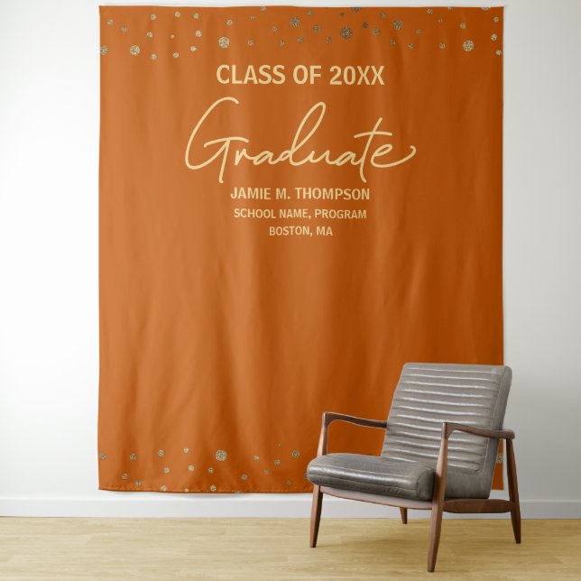 Orange Gold Class of 2026 backdrop Graduation Tapestry (In Situ)