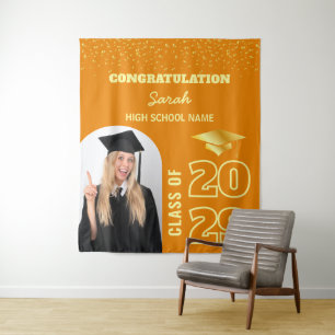 Orange & Gold Custom Graduation Backdrop & Photo Tapestry
