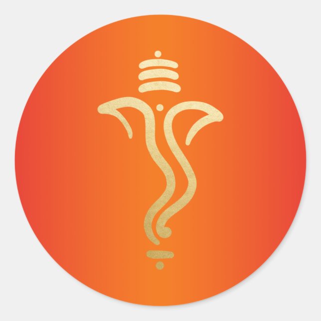 Orange Gold Festive Ganesh/ Indian God Classic Round Sticker (Front)