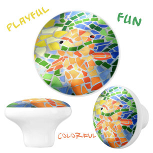 Orange Gold Fish Bright Colorful Mosaic Art Ceramic Knob