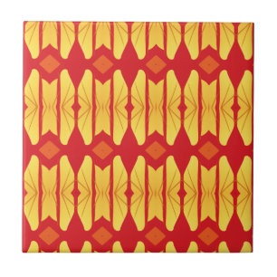 Orange gold flame geometric design tile
