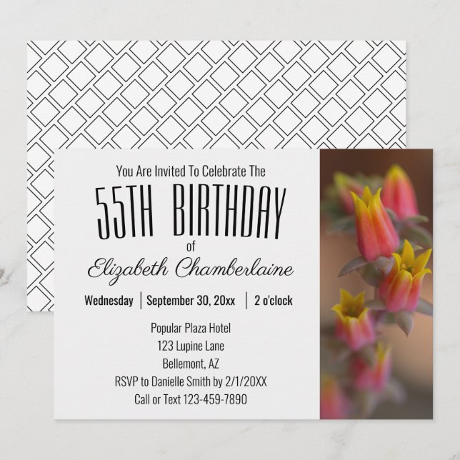 Orange Gold Floral Succulent 55th Birthday Party Invitation (Front/Back)