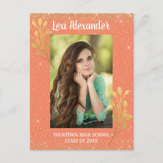 Orange Gold Glitter Graduation Announcement (Front)