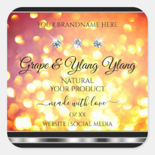 Orange Gold Glitter Product Labels Diamonds Silver