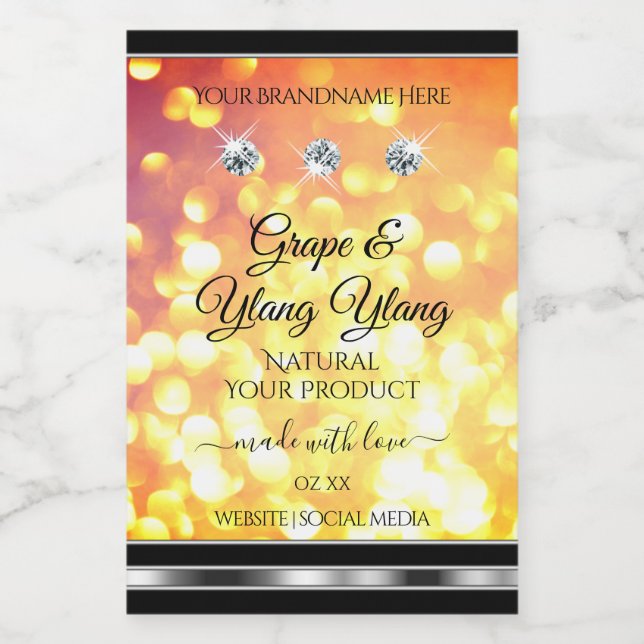 Orange Gold Glitter Product Labels Diamonds Silver (Single Label)