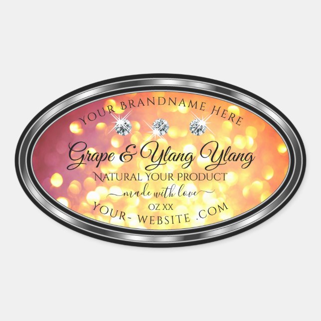 Orange Gold Glitter Product Labels Diamonds Silver (Front)