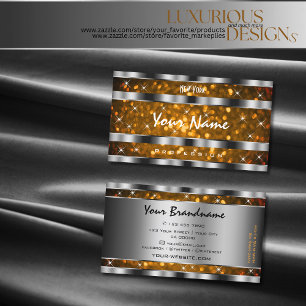 Orange Gold Glitter Sparkle Stars Silver Effects Business Card