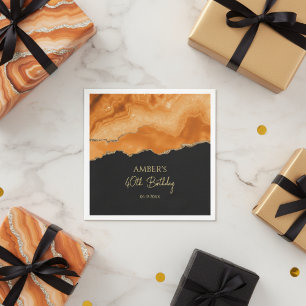 Orange Gold Glitter  Watercolor Marble Napkin
