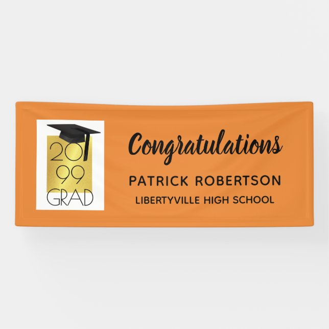 Orange & Gold GRAD | Editable Colour | Graduation Banner (Horizontal)