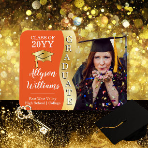 Orange   Gold Graduate Wave Grad Cap Photo Magnet