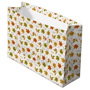 ORANGE GOLD GREEN AUTUMN LEAVES LARGE GIFT BAG