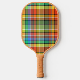 Orange Gold Green Blue Purple Black White Plaid Pickleball Paddle
