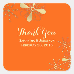 Orange & Gold Indian Inspired Thank You Square Sticker