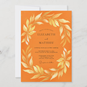 Orange Gold Laurel Eucalyptus Wedding Invitation