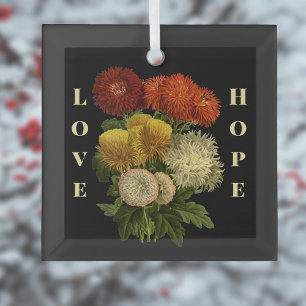 Orange Gold Marigold Floral Minimalist Hope Love  Glass Tree Decoration