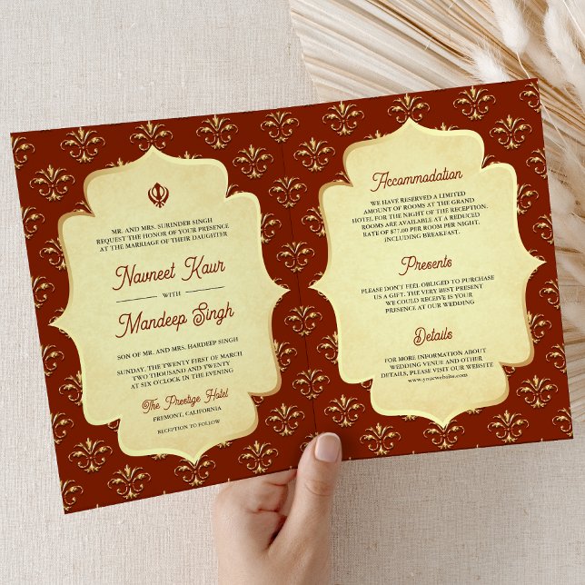 Orange Gold Ornate Anand Karaj Sikh Wedding Invitation (Creator Uploaded)