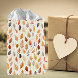 Orange Gold Red Autumn Leaves Watercolor Pattern Medium Gift Bag