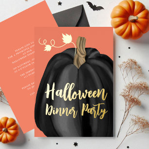Orange Gold Script Pumpkin Halloween Dinner Party