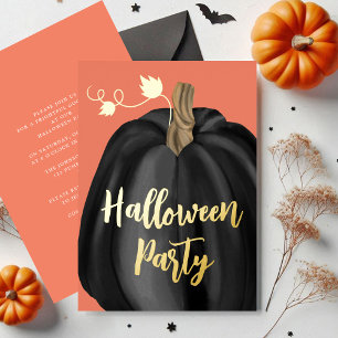 Orange Gold Script Pumpkin Halloween Party