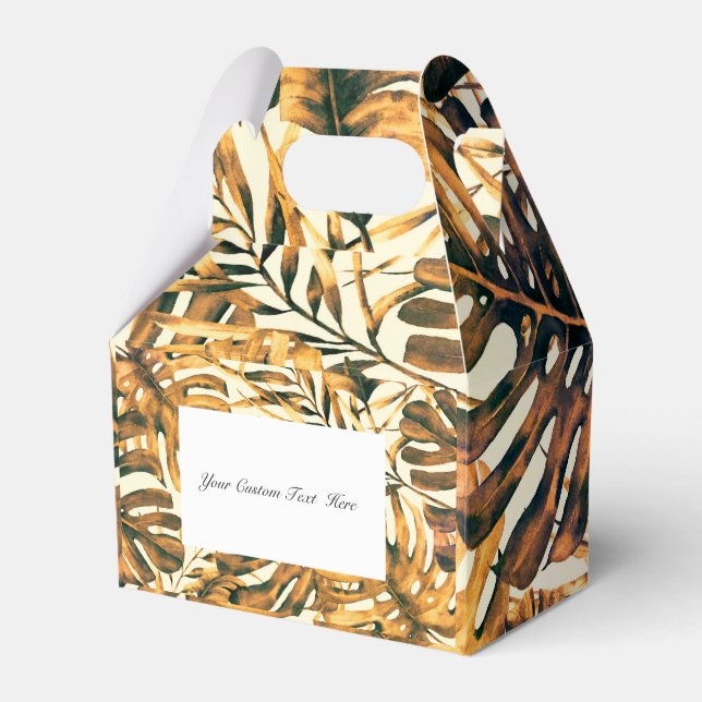 Orange Gold Tropical Palm Leaves Island Wedding   Favour Box (Front Side)