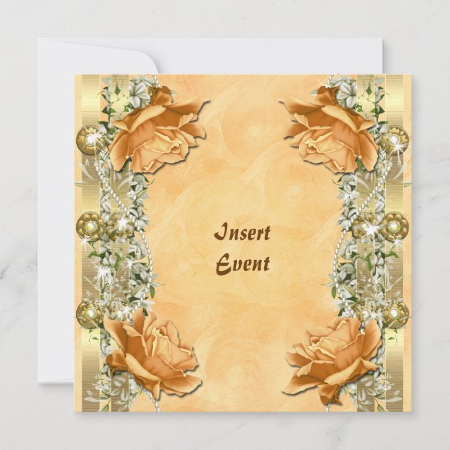 Orange gold wedding birthday engagement invitation (Front)