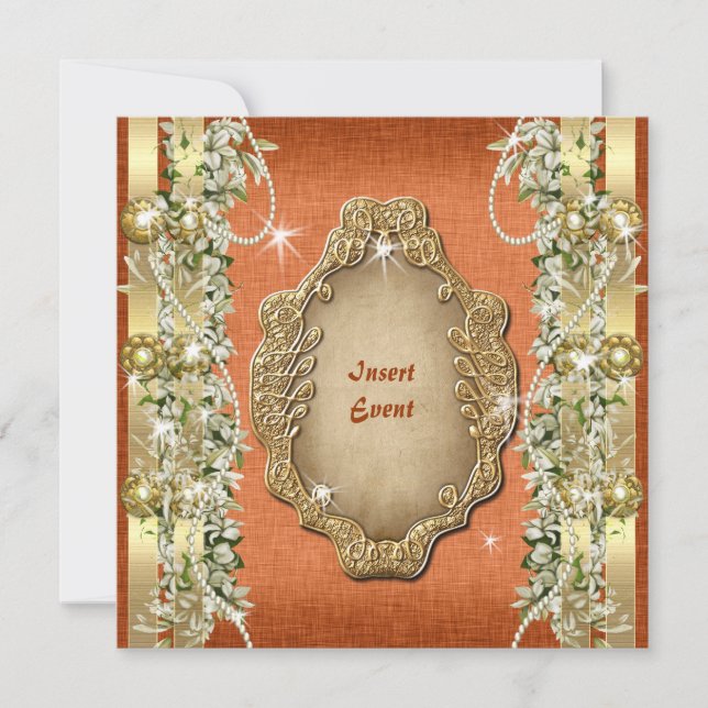 Orange Gold wedding birthday engagement Invitation (Front)