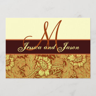 Orange Gold Yellow Damask Wedding Monogram Invite