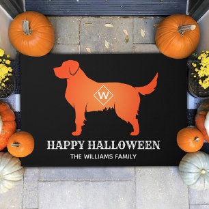 Orange Golden Retrieve Happy Halloween Family Name Doormat