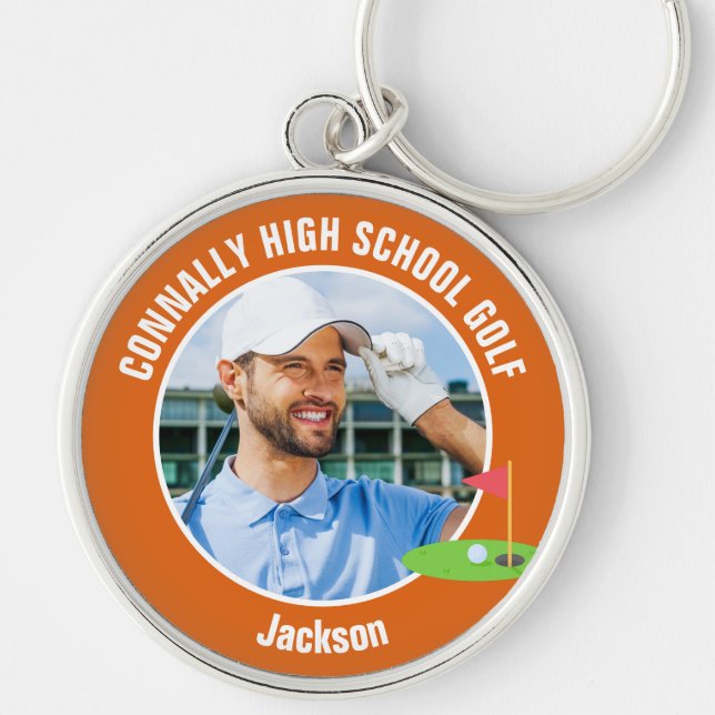 Orange Golfer Photo High School Golf Team Key Ring (Front)