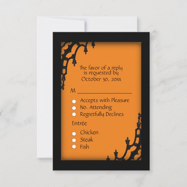 Orange Gothic RSVP with Menu Choice (Front)