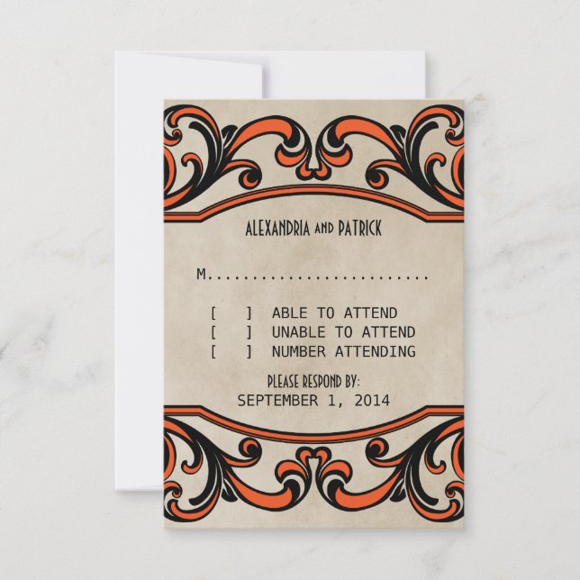 Orange Gothic Swirls Response Card (Front)