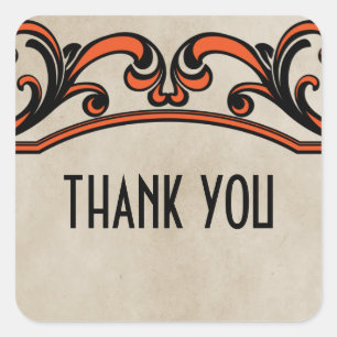 Orange Gothic Swirls Thank You Stickers