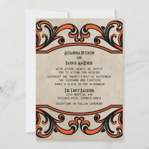 Orange Gothic Swirls Wedding Invite