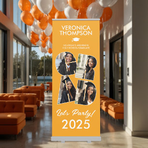 Orange GRAD Photo Collage Graduation Party Retractable Banner