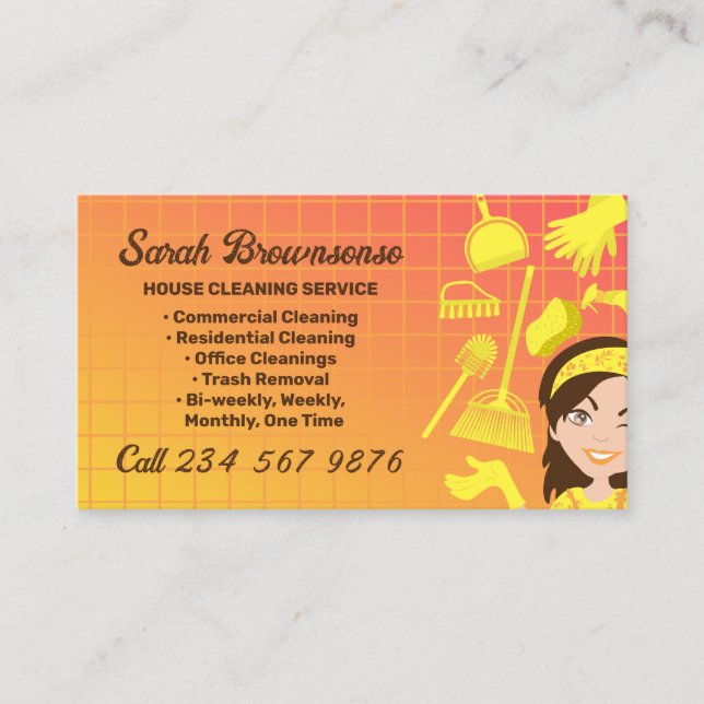 Orange Gradient Cleaning Service Janitorial Business Card (Front)