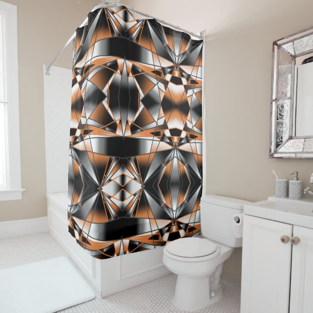 Orange Gradient Colour Fill Mechanical Design  Shower Curtain (In Situ)