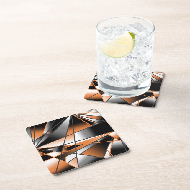 Orange Gradient Colour Fill Mechanical Design  Square Paper Coaster (Insitu)
