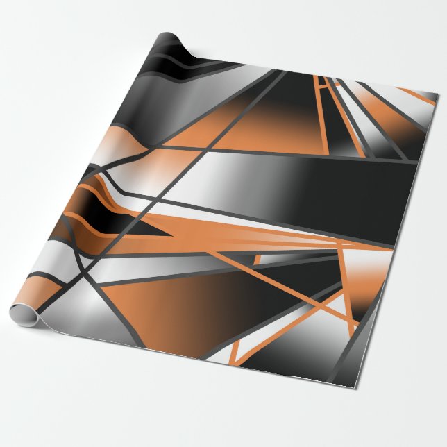 Orange Gradient Colour Fill Mechanical Design  Wrapping Paper (Unrolled)