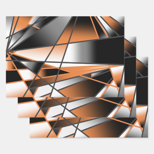 Orange Gradient Colour Fill Mechanical Design  Wrapping Paper Sheet (Set)