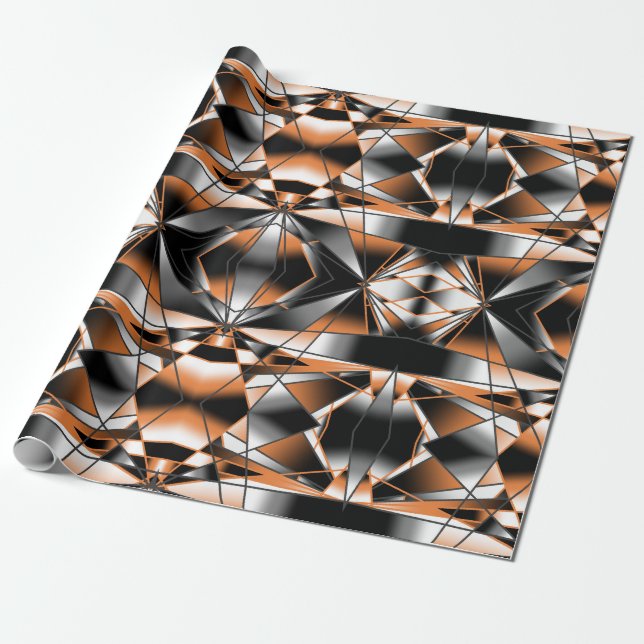 Orange Gradient Colour Fill Mechanical Drawing Wrapping Paper (Unrolled)