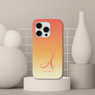 Orange Gradient Custom Monogram Name iPhone 15 Pro Case